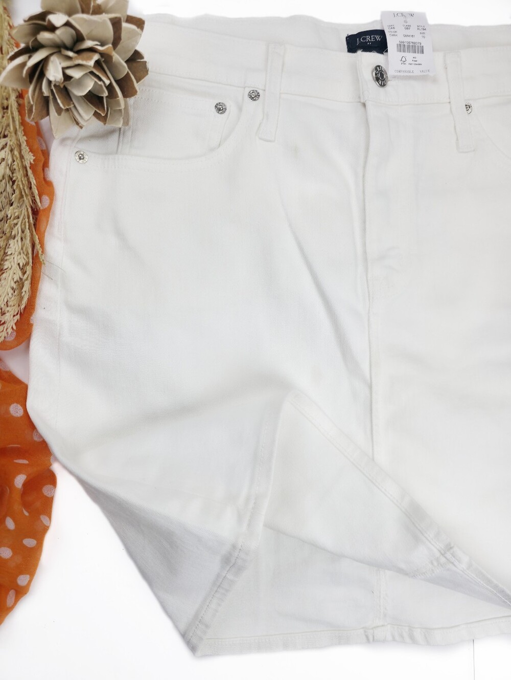 New J. Crew Womens White Denim Skirt Sz 10